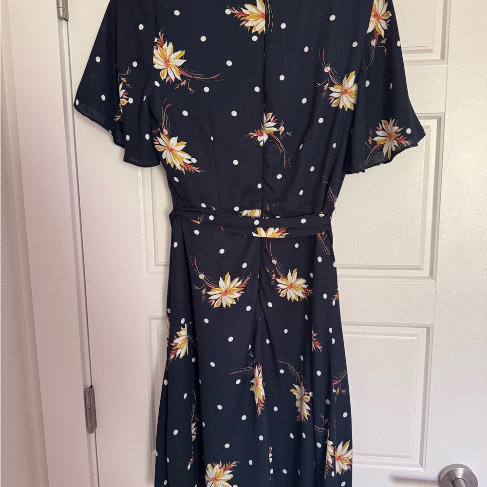 Banana Republic Navy Floral Polka Dot Flutter Sleeve Dress